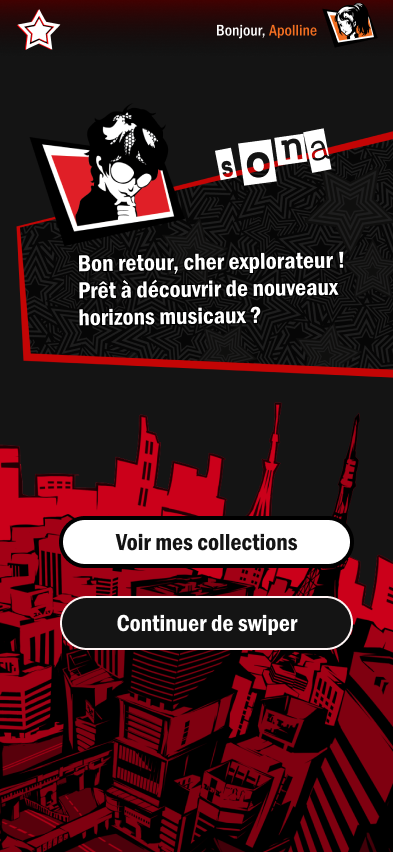 Accueil Swipe Sona